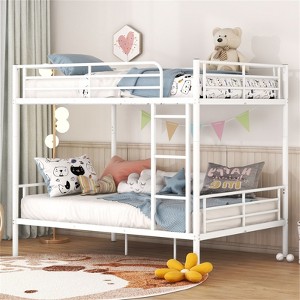 RISOKEYS Full Over Full Bunk Bed - Heavy Duty Metal Bunk Bed with Built-in Ladder and Guardrail, Convertible Bunk Bed for Kids, Teens, Adults, White - 1 of 4