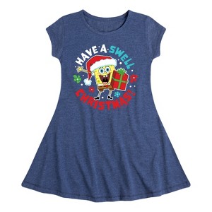 SpongeBob SquarePants Have A Swell Christmas Fit & Flair Cap Sleeve Dress - Heather Navy - 3T - 1 of 4