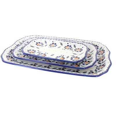 Blue Rose Polish Pottery Sunflower 3 Piece Rectangular Serving Dish Set