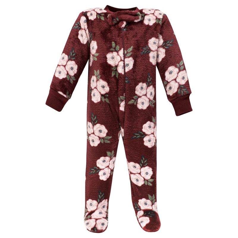 Hudson Baby Infant Girl Plush Sleep and Play, Burgundy Floral, 3 of 5