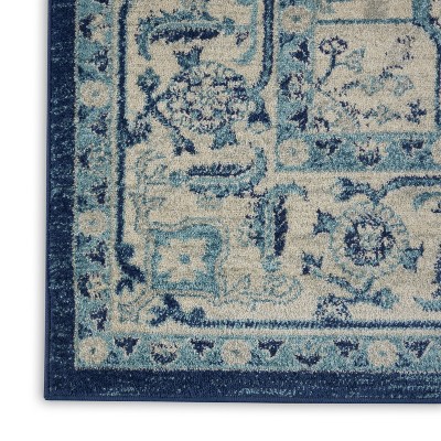Ivory/Navy Synthetic 8' x 10' Rectangular Easy-Care Rug
