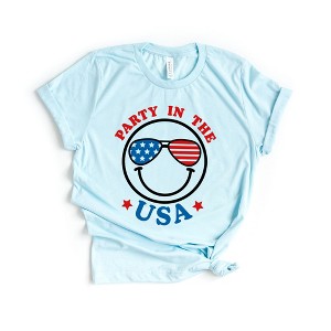 Simply Sage Market Women's Party In The USA Smiley Face Short Sleeve Graphic Tee - 1 of 2