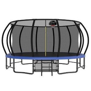 BestParts 16FT Outdoor Pumpkin Trampoline with Safety Net, Curved Poles, Basketball Hoop & Ladder, ASTM Certified - 1 of 4