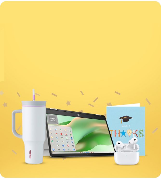 Graduation Gifts driver, featuring items that are great gifts. Tumblers, Tablets, Headphones and Greeting Cards.