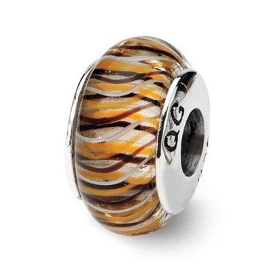 Black Bow Jewelry Brown & Yellow Striped Glass Sterling Silver Bead Charm