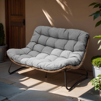 Crestlive Products Patio Loveseat All-Weather Rattan Large Furniture with Soft Cushions Outdoor Loveseat Gray