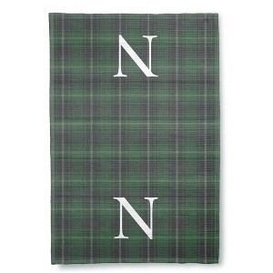 Personalization Mall Christmas Plaid Waffle Weave Kitchen Towel, Green Plaid - 1 of 4