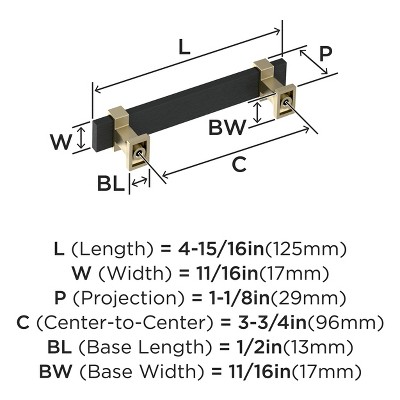 Overton 3-3/4 inch Brushed Matte Black and Golden Champagne Cabinet Pull