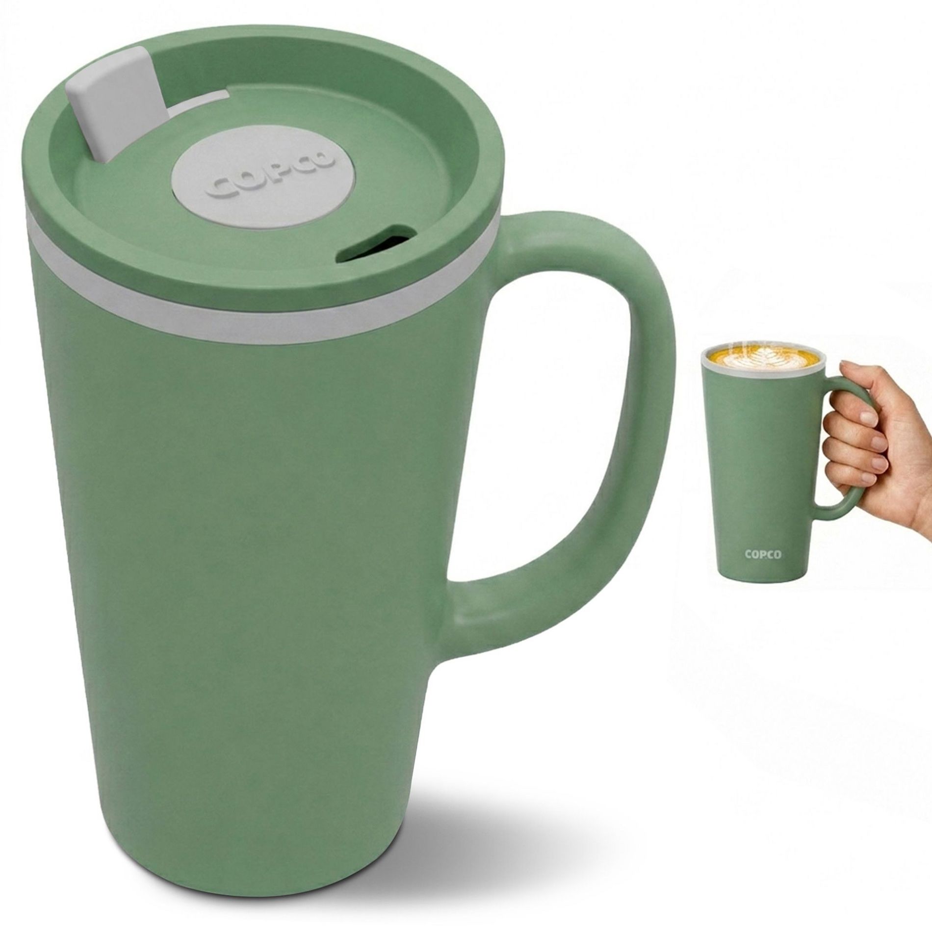 Copco Cone Travel Coffee Mug, 16 oz - Insulated Drinkware with Spill-Proof Lid and Handle, Microwave & Dishwasher Safe - BPA-Free (Green)