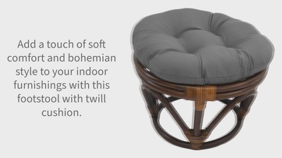 Purple Tufted Twill Cushion Rattan Footstool, 18" Round