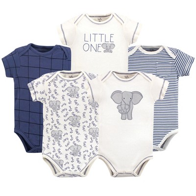 Touched by Nature Baby Boy Organic Cotton Bodysuits 5pk, Elephant, 0-3 Months