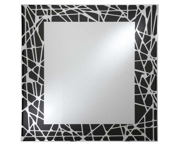 Rectangle Beveled Frameless Wall Mirror with Silk Screened Black Pattern Embedded Border Black 24" X 24" - Breeze Point