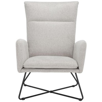 Mid-Century Modern Light Gray Velvet Armchair with Metal Cross Base