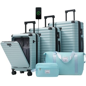 HDZNVF Luggage Sets 5 Piece with Front Opening, Hardside Expandable Carry on Suitcase with Spinner Wheels TSA Lock - 1 of 4