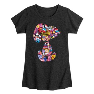 Girls' - Peanuts - Snoopy Silhouette Pattern Fitted Short Sleeve Graphic T-Shirt - 1 of 4