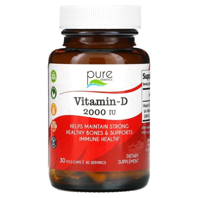 Pure Essence Vitamin-D, 2,000 IU, 30 Vegi-Caps