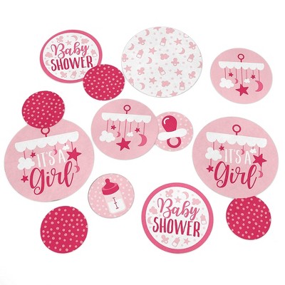 Big Dot of Happiness It's a Girl - Pink Baby Shower Giant Circle Confetti - Party Decorations - Large Confetti 27 Count