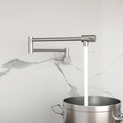 Yukimo Pot Filler Faucet - Wall Mount Kitchen Sink Faucet Folding Stretchable with Single Hole Two Handles, Matte Black