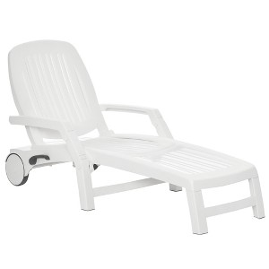 Outdoor Chaise Lounge Chair on Wheels with Storage Box, Waterproof Lounger with Quick Assembly, Folding Design, 5 Level Adjustable Backrest for Pool - 1 of 4