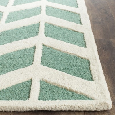 Teal and Ivory Hand-Tufted Wool Area Rug, 8' x 10'