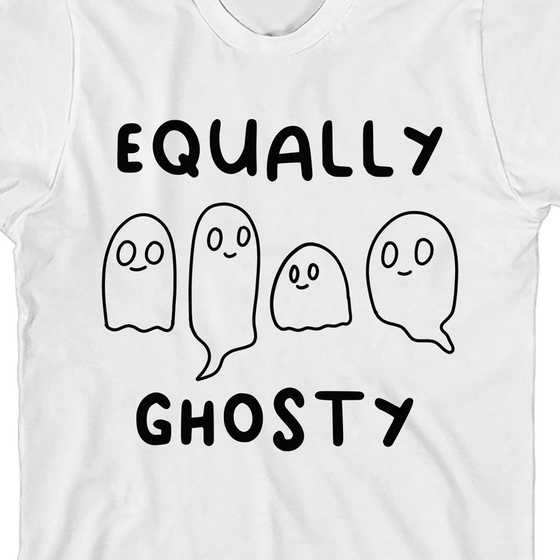 Kids Halloween Cartoon Ghosts "Equally Ghosty" Youth White Short Sleeve Crew Neck Tee, 2 of 4