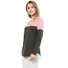 Allegra K Women's Casual Color Block Stretch Long Sleeves Split V-Neck T-Shirt - 4 of 4