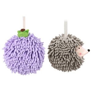REGALWOVEN 2 Pcs Comfortable Soft Absorbent Chenille Ball Fuzzy Hand Towel for Home Decor - 1 of 4