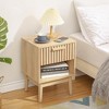Bedside Table, Wooden Striped Nightstand, Nightstand with Drawers and Open Shelves, for Bedrooms, Living Rooms, Dormitories Small Spaces, Wood Color - 2 of 4