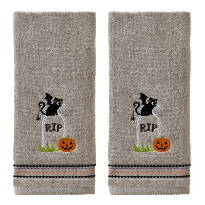 Halloween Cat Hand Towel White