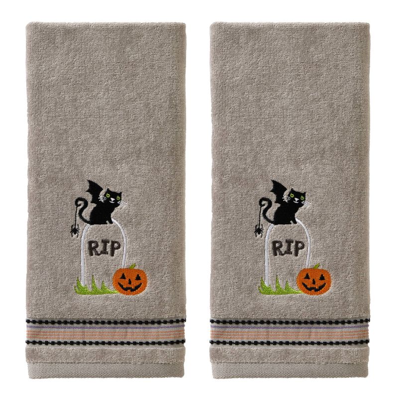 2pc Graveyard Cat Hand Towel Gray - SKL Home, 1 of 5