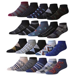JAMES FIALLO Mens 20 Pairs Classy Extra Lightweight Contemporary Argyle Striped Colorful Patterned Low Cut/No Show Socks - 1 of 1