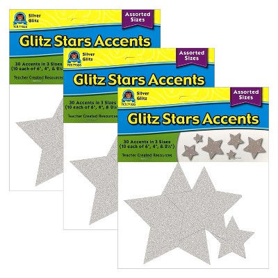 Teacher Created Resources Silver Glitz Stars Accents Assorted Sizes 30 Per Pack 3 Packs (TCR77026-3)