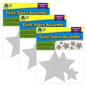 Teacher Created Resources Silver Glitz Stars Accents Assorted Sizes 30 Per Pack 3 Packs (TCR77026-3) - 1 of 2