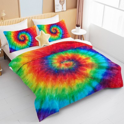 Boersma Tie Dye Comforter Set King Size – 3-Piece Colorful Rainbow Boho Bedding with 1 Fluffy Quilt & 2 Pillowcases, Fun Kids & Teen Room Decor