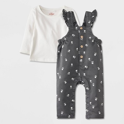 Image of Baby Girls' Floral Shortalls Set - Cat & Jack™ Off-White 12M