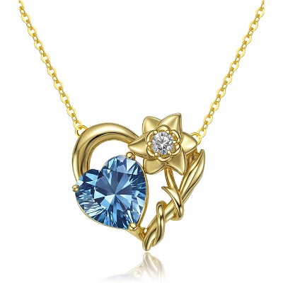 Molenia Birthstone Heart Necklace for Women: 936 Sterling Silver Heart Pendant with Birthstone Romantic Jewelry Gifts for Mom Her Birthday Christmas