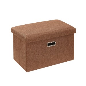 VECELO Folding Storage Ottoman Bench, End of Bed Linen Fabric Foot Rest Stool with Padded Seat, Large Footstool for Bedroom or Living Room - 1 of 4