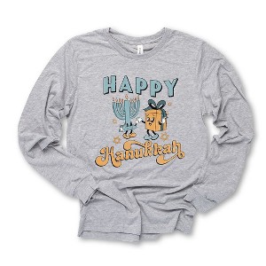 Simply Sage Market Women's Happy Hanukkah Distressed Long Sleeve Graphic Tee - 1 of 4