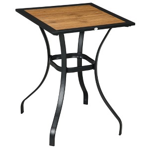 Outsunny 28" Outdoor Dining Table, Faux Wood Patio Furniture, Square Wood-Like Garden Table with Water Safe Design for Deck, Backyard, Lawn, Brown - 1 of 4