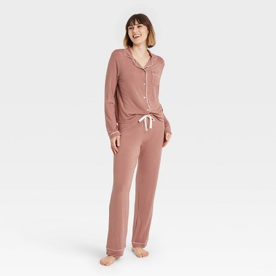 Women's Beautifully Soft Long Sleeve Notch Collar Top and Pants Pajama Set - Stars Above™ Rose Pink XS