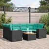 vidaXL 7 Piece Patio Sofa Set with Cushions Black and Blue Poly Rattan - 2 of 4