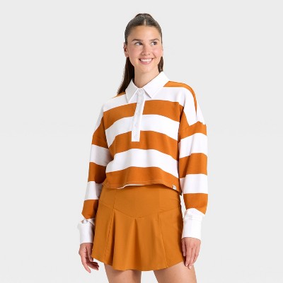 Women's Game Day Striped Cropped Long Sleeve Polo T-Shirt - JoyLab™