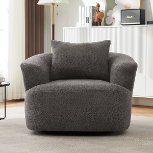CAVINAS Swivel Barrel Chair,Upholstered Accent Sofa Chair with Pocket,Spring Cushion,Throw Pillow,Lounge Chair for Living Room,Bedroom,Office - 1 of 4