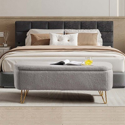 Modern Teddy Upholstered Storage Bench, End of Bed Ottoman with Hidden Compartment, Shoe Changing Stool for Bedroom & Living Room – Cuddlewood