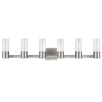 Midtown Brushed Nickel 6-Light Vanity with Clear Fluted Glass