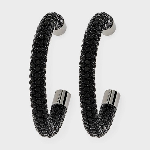 Hematite Diamond Crystal Mesh Hoop Earrings - A New Day™ Black - image 1 of 3