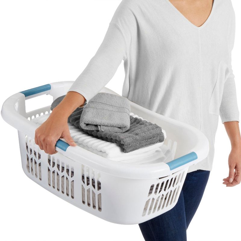 Rubbermaid 2.1-Bushel Small Hip-Hugger Portable Plastic Laundry Basket with Grab-Through Handles, White (4-Pack), 5 of 7