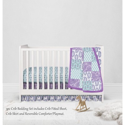 Bacati - Paisley Isabella Purple Lilac Aqua 3 pc Crib Bedding Set