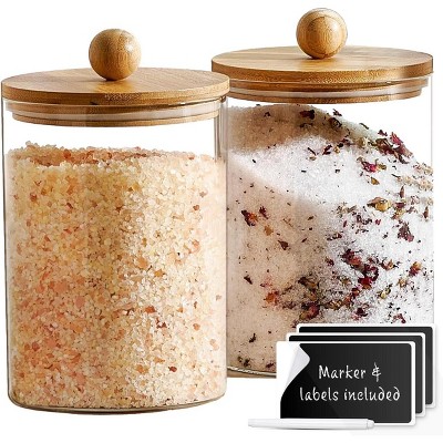 Set of 2 Large Glass Canisters with Airtight Bamboo Lids, Food Storage for Pantry Flour Pasta