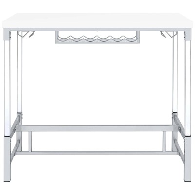 White High Gloss Bar Height Table with Acrylic Legs and Wine Storage
